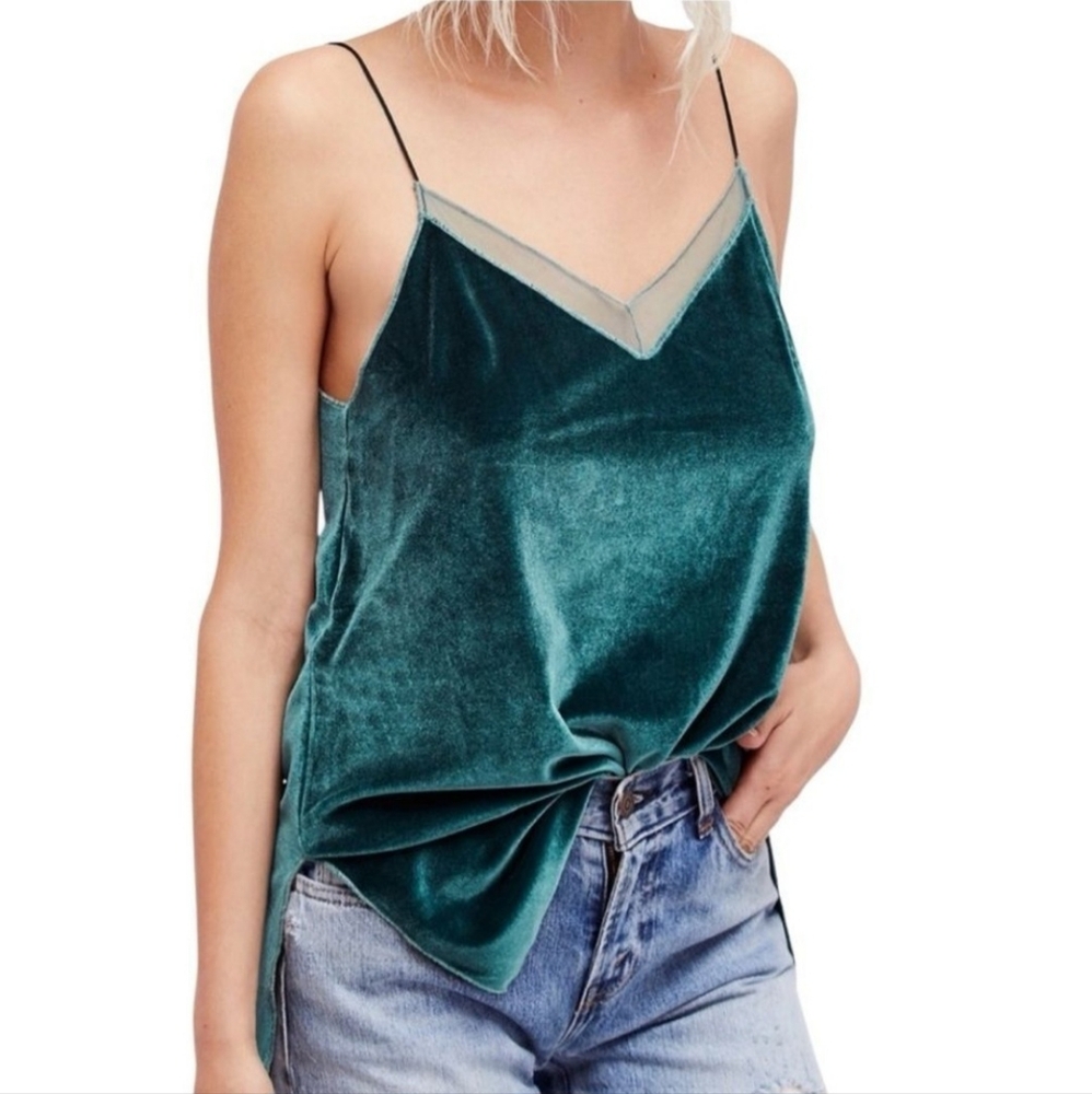 Elegant Teal Velvet Cami Top